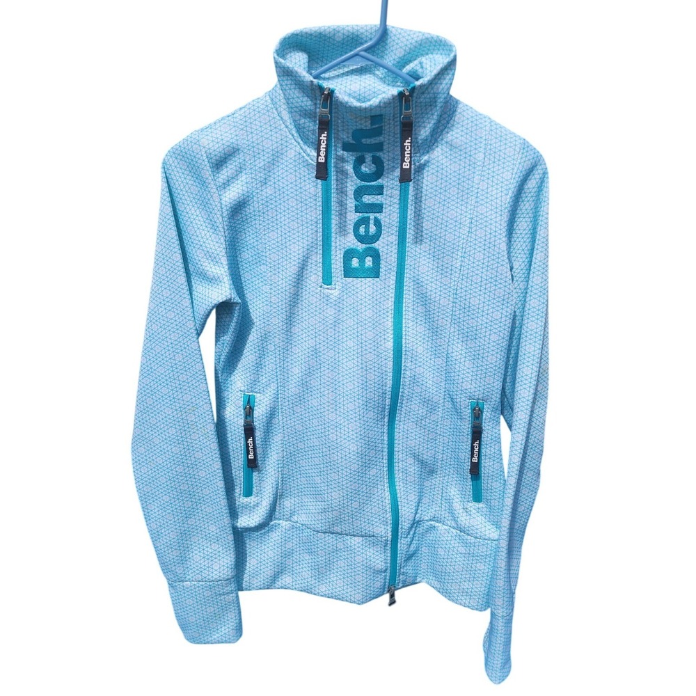 Bench Urbanwear Womens Blue Geometric Fleece Lined Full Zip Jacket Thumbholes SM